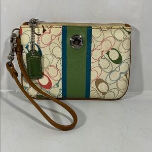 Coach Cream and Green Wristlet